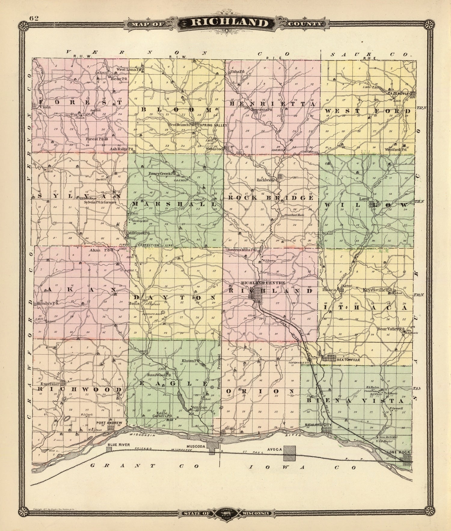 Vintage Map of Richland County, Wisconsin 1878