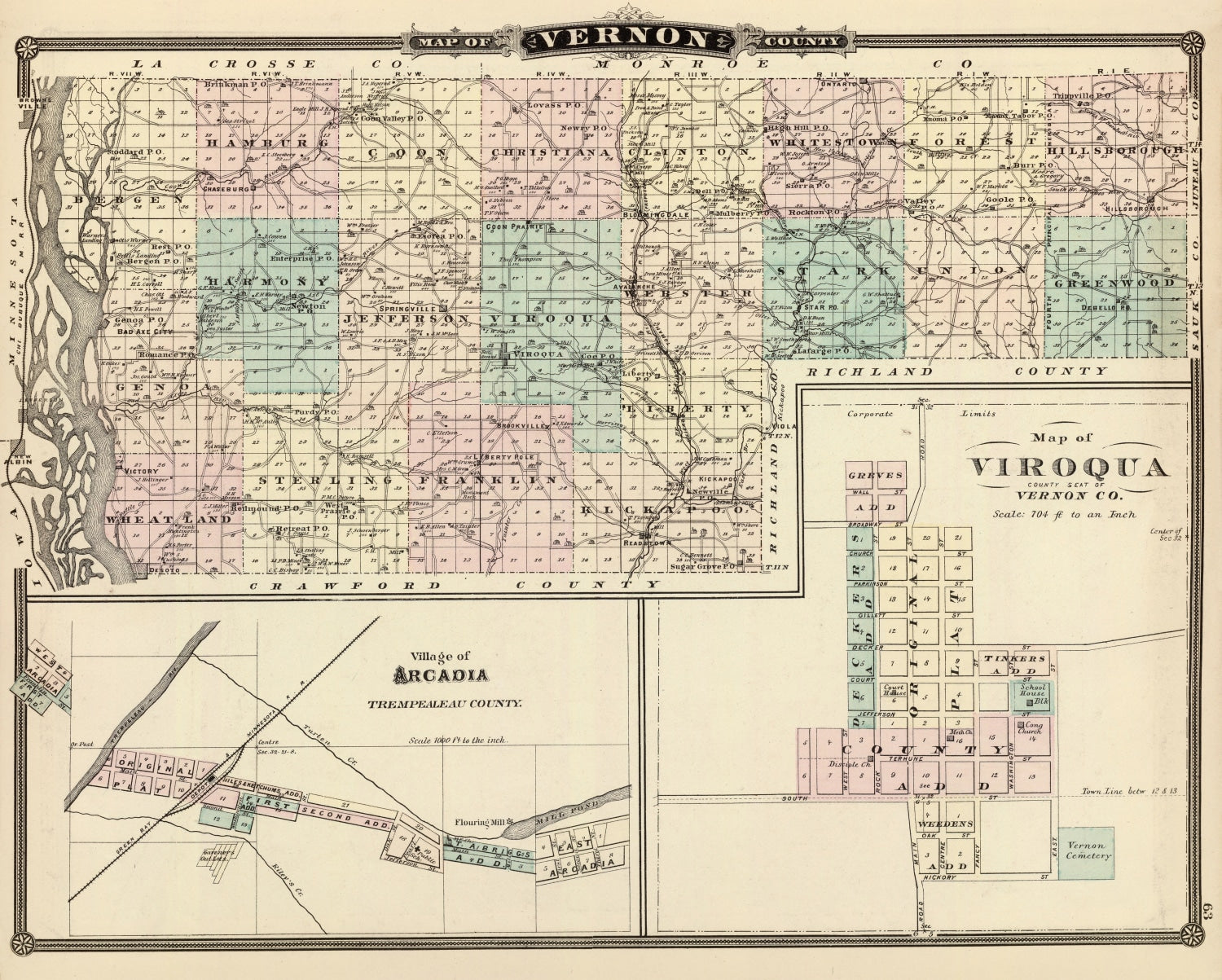 Vintage Map of Vernon County, Wisconsin 1878