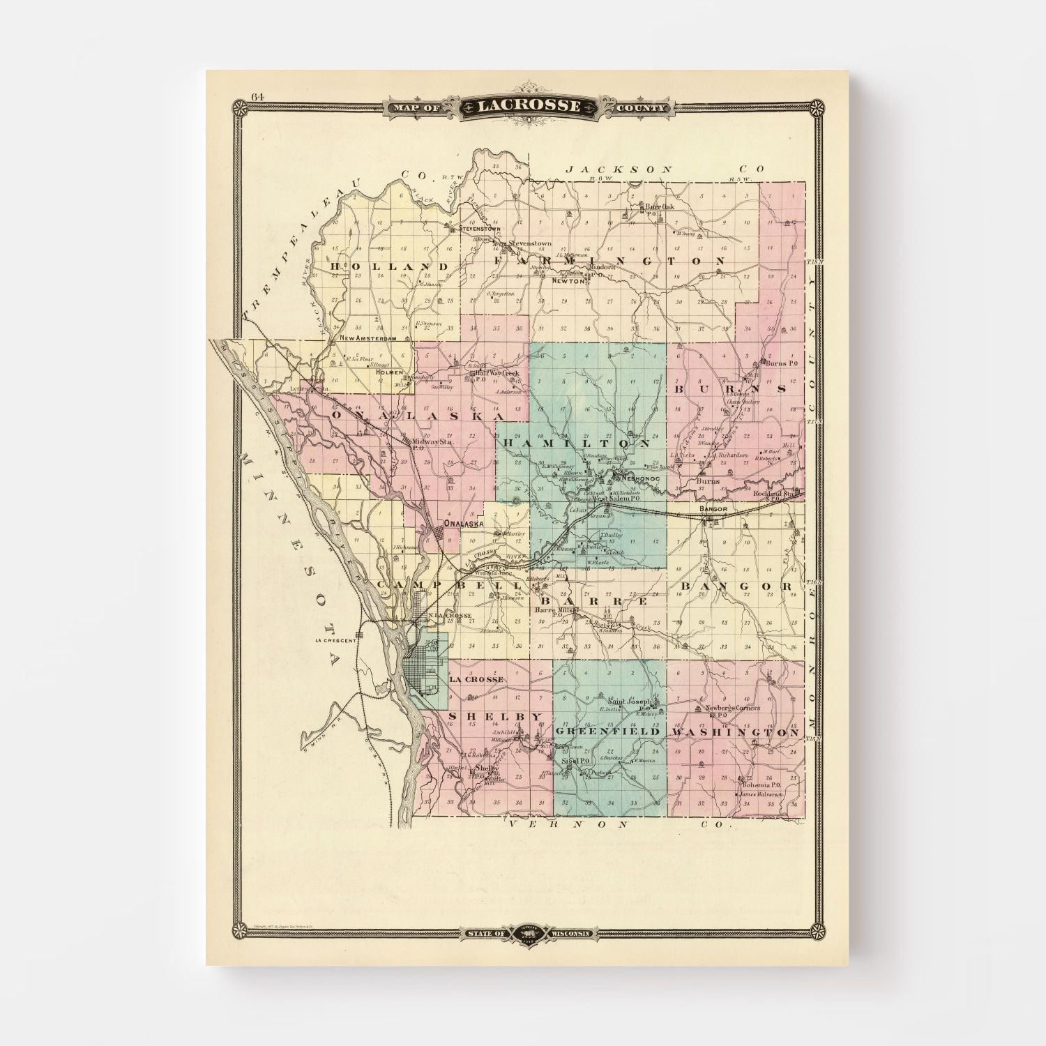 Vintage Map of Lacrosse County, Wisconsin 1878