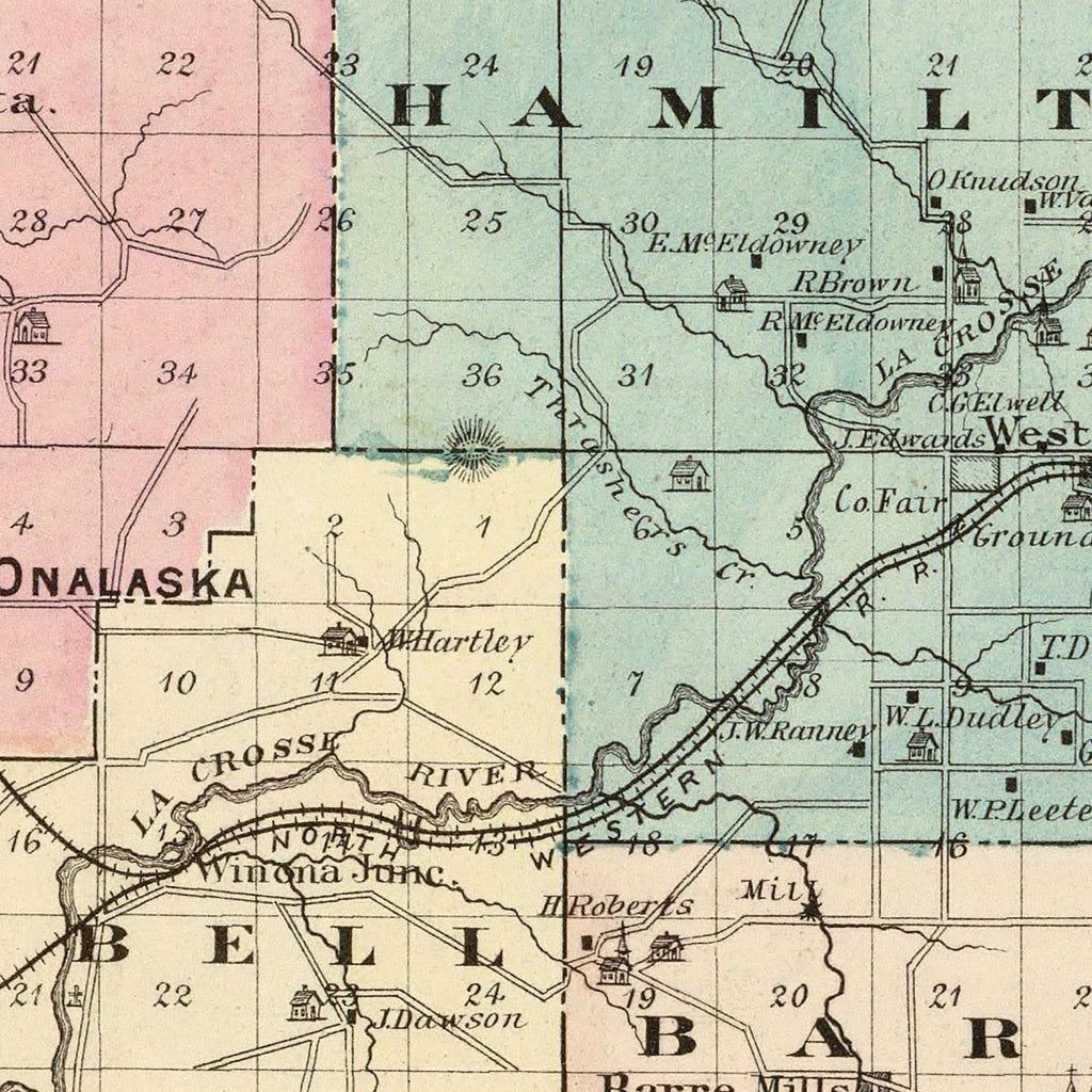Vintage Map of Lacrosse County, Wisconsin 1878