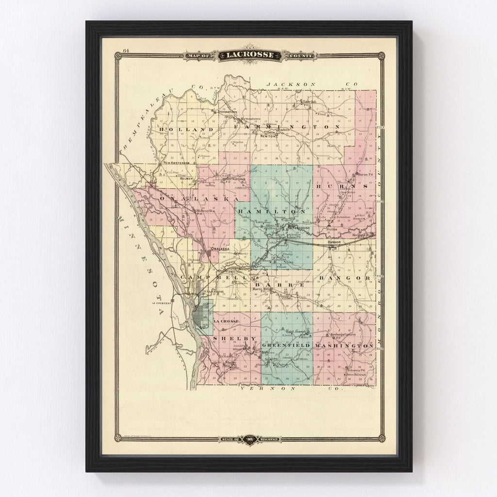 Vintage Map of Lacrosse County, Wisconsin 1878