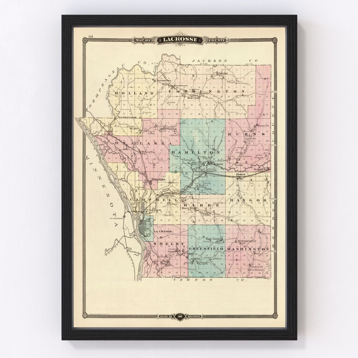 Vintage Map of Lacrosse County, Wisconsin 1878