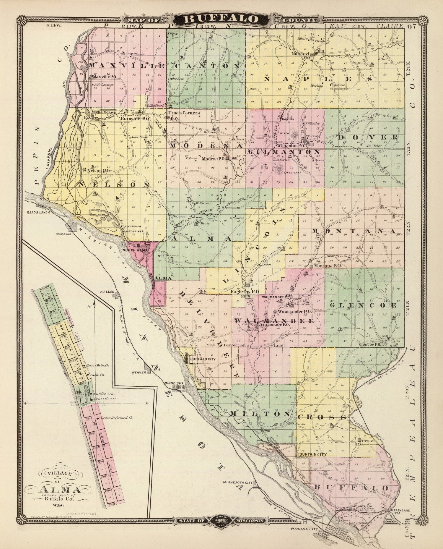 Vintage Map of Buffalo County, Wisconsin 1878