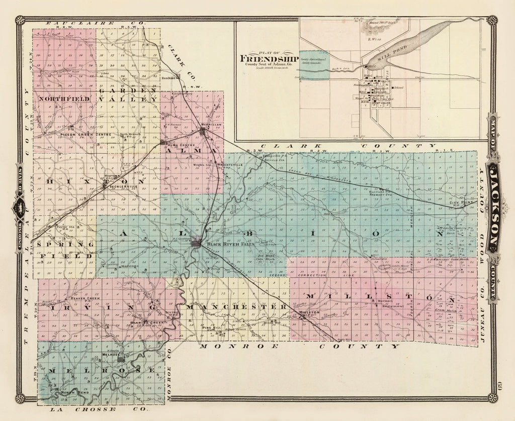 Vintage Map of Jackson County, Wisconsin 1878