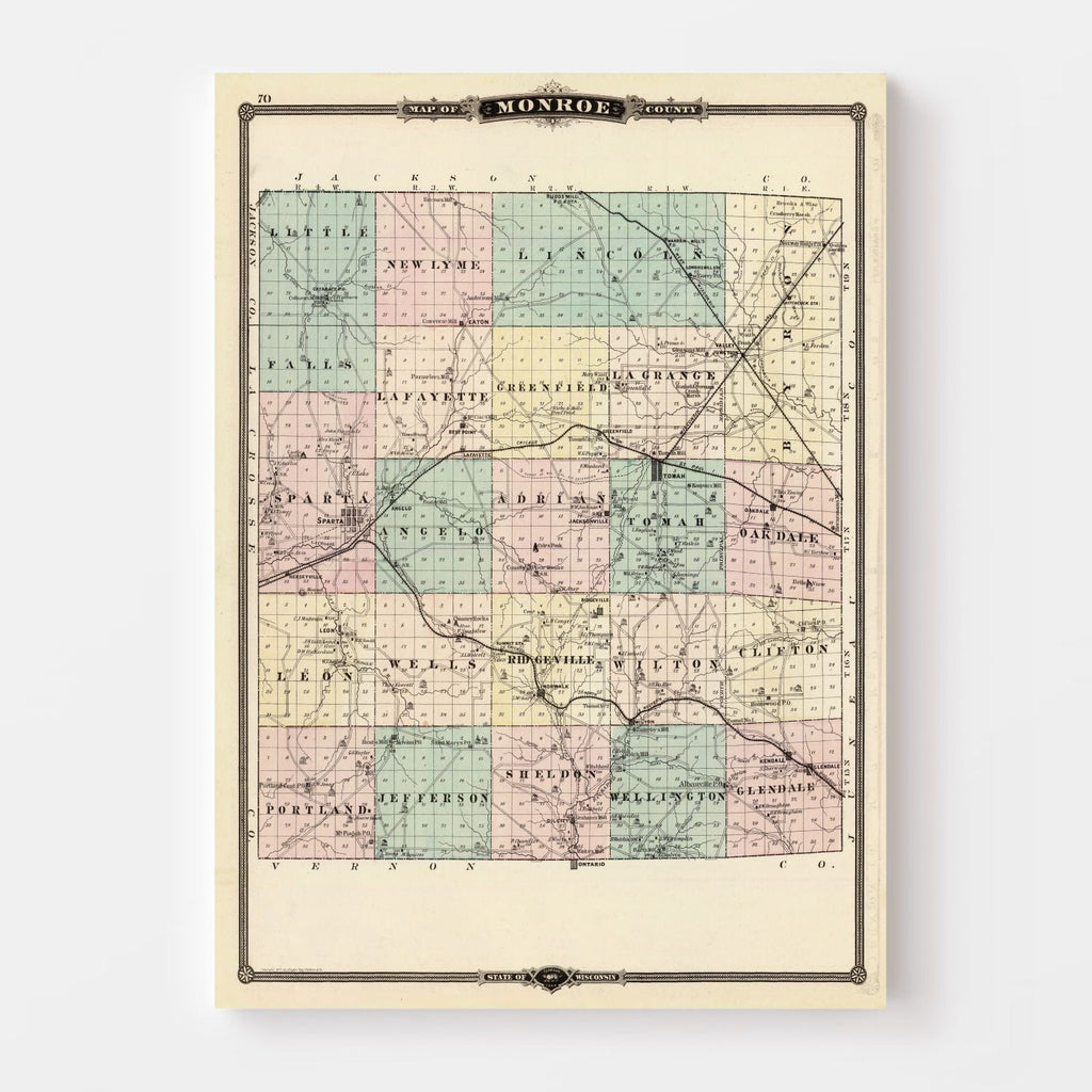 Vintage Map of Monroe County, Wisconsin 1878
