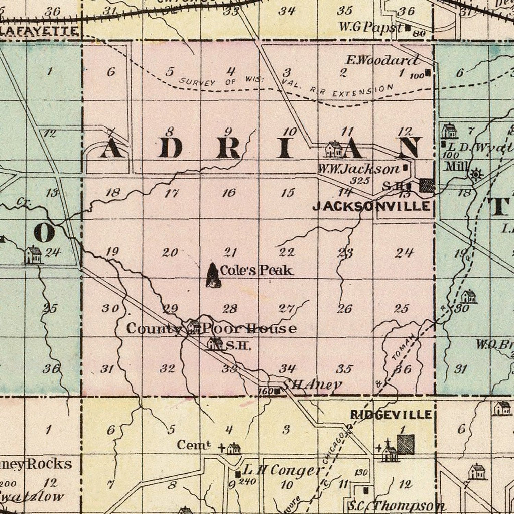 Vintage Map of Monroe County, Wisconsin 1878