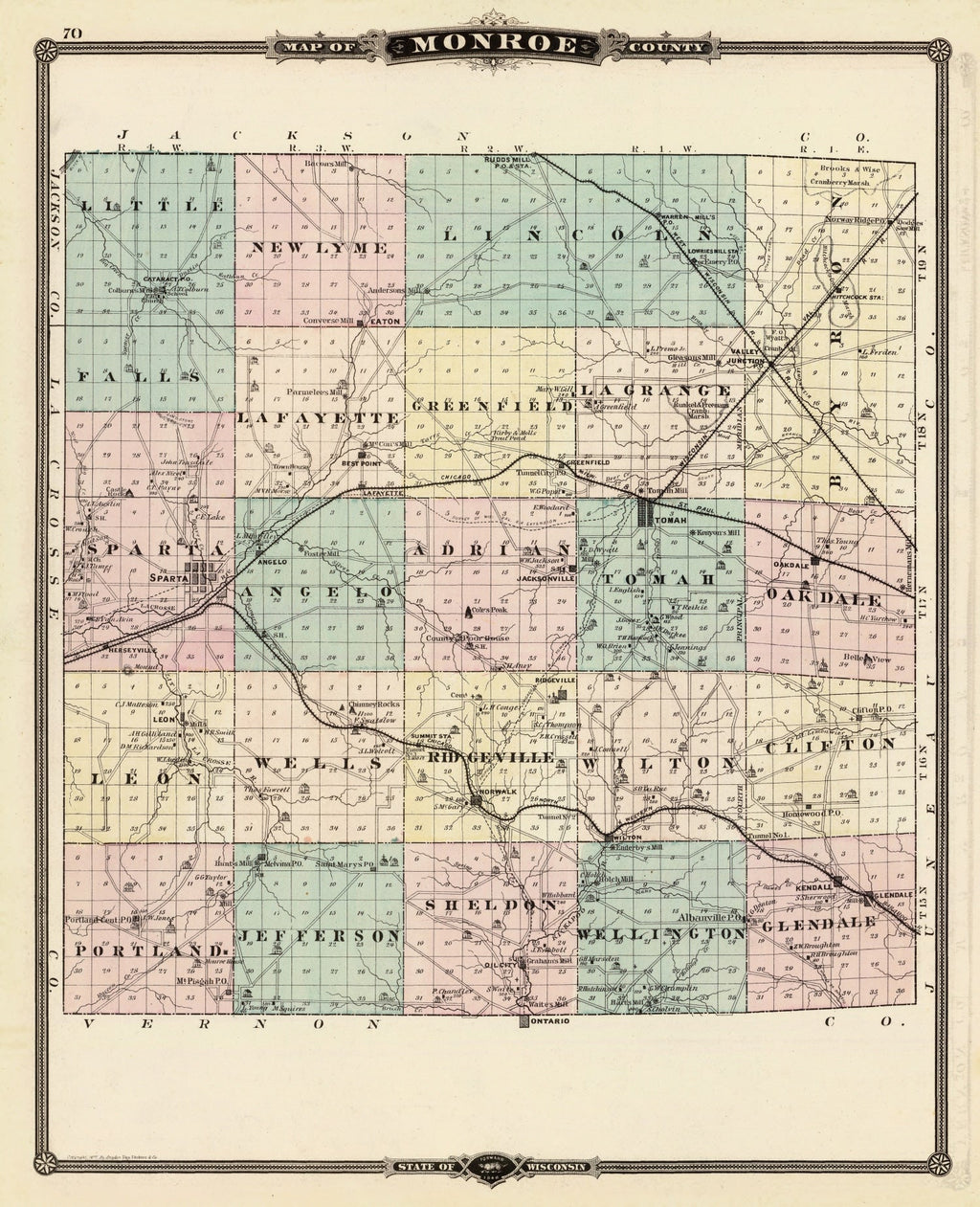 Vintage Map of Monroe County, Wisconsin 1878