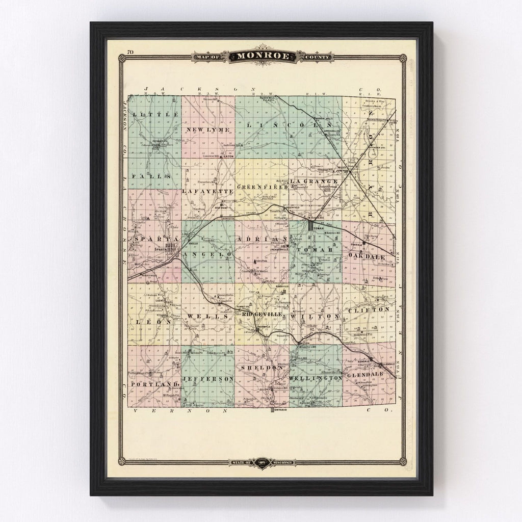 Vintage Map of Monroe County, Wisconsin 1878