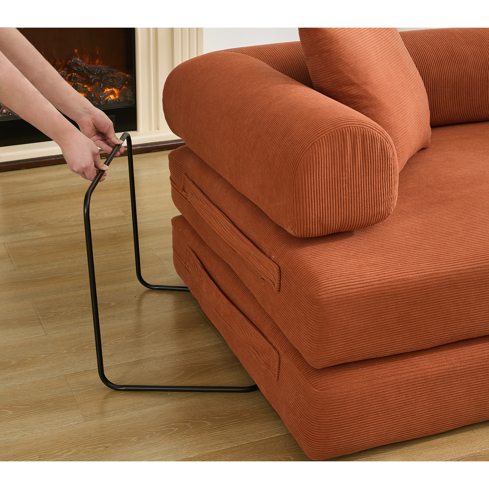 [NEW ARRIVED] [VIDEO PROVIDED] 78.5' Folding Convertible Out Sleeper Sofa Bed,4-in-1 DIY Combination Convertible Sofa, 3 seat, Folding Sleeper Sofa, King Size , Bedroom,Apartment,Corduroy,Orange