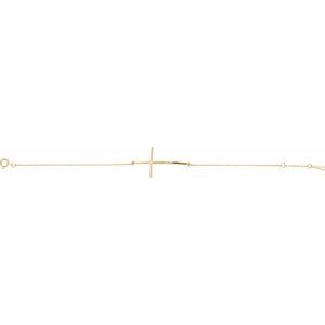 14K Yellow Gold .025 CT Natural Diamond Sideways Cross 7-8" Bracelet – image 2