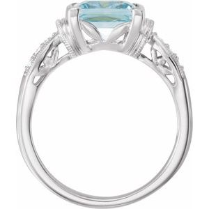 14K White Gold Natural Aquamarine & 1/8 CTW Natural Diamond Ring