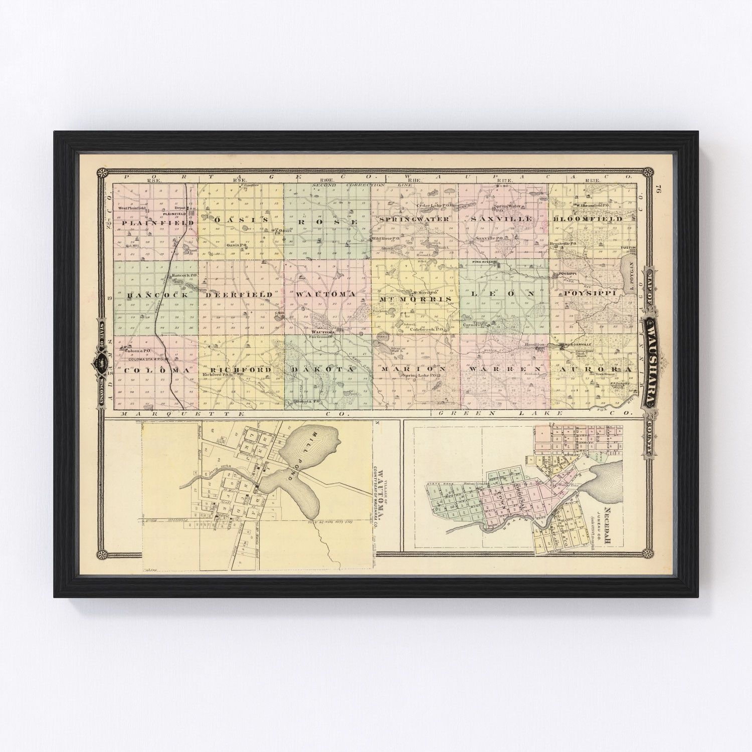 Vintage Map of Waushara County, Wisconsin 1878
