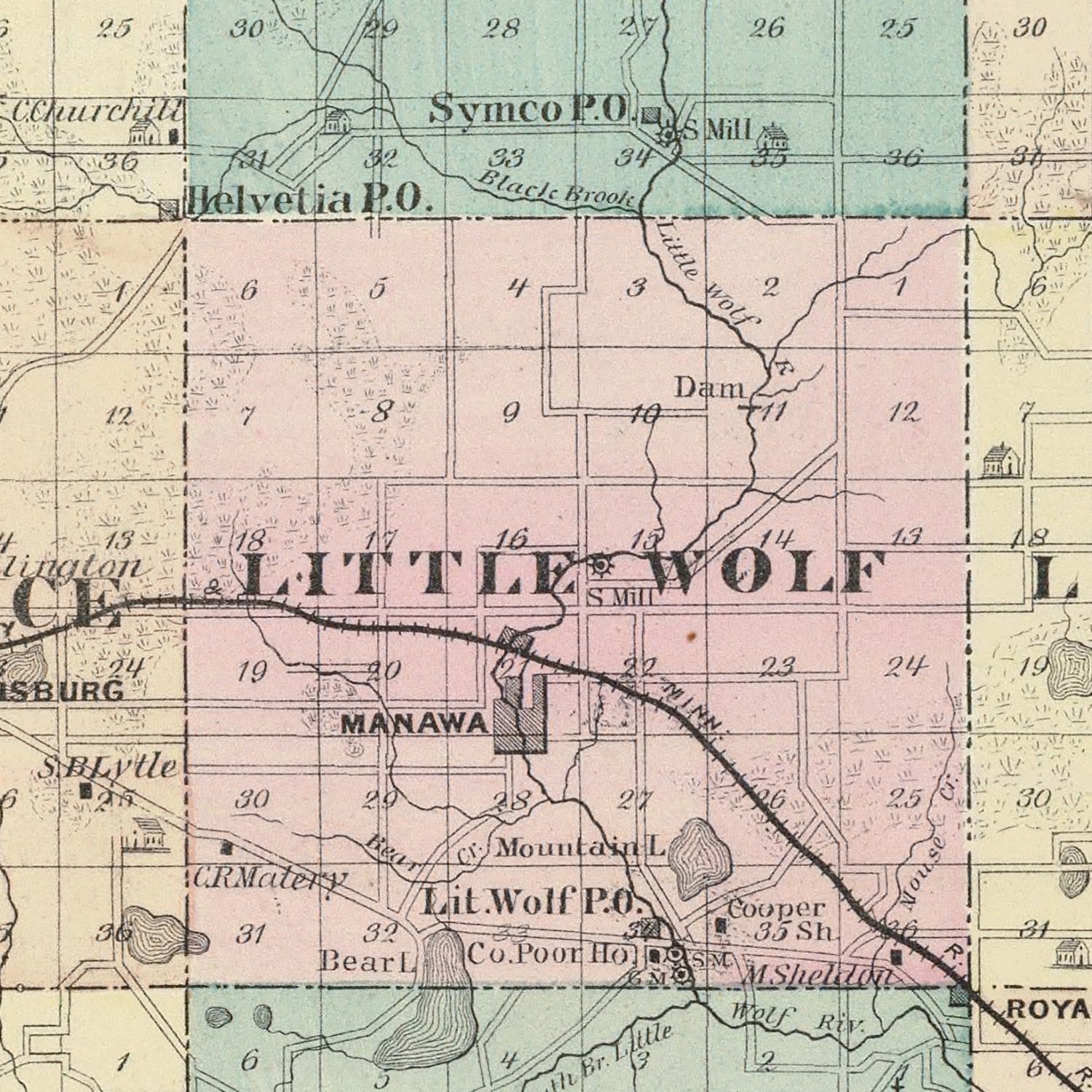 Vintage Map of Waupaca County, Wisconsin 1878