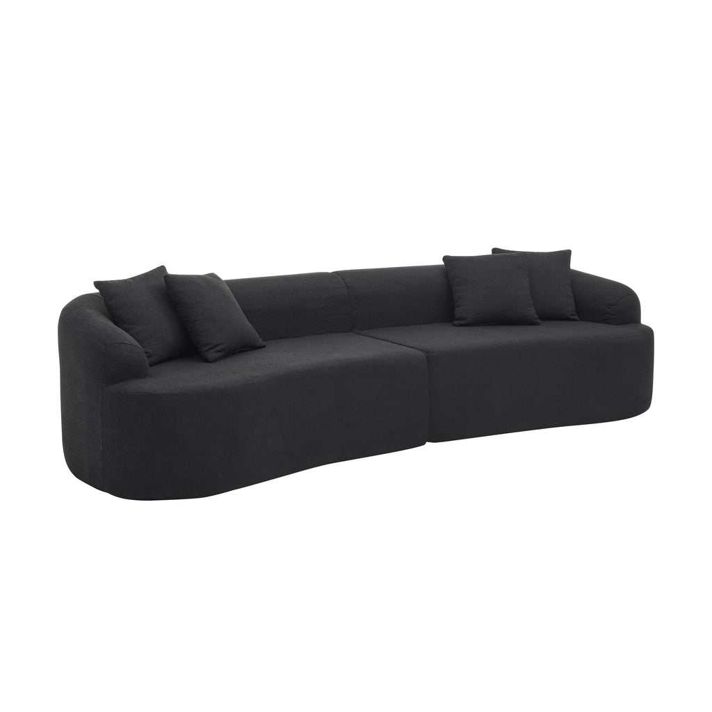 Curved Modular Sectional Sofa in Lamb's Wool Fabric, Modern Minimalist Style, Compressed (No Assembly Required), Comfy for Living Room & Bedroom - Black