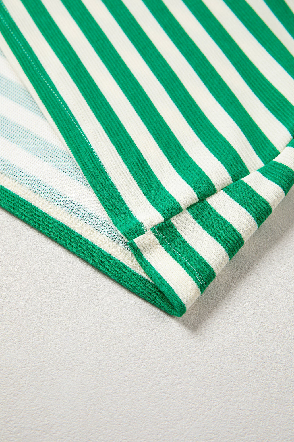 Stripe Contrast Trim Polo Collar Ruffle Sleeve Blouse