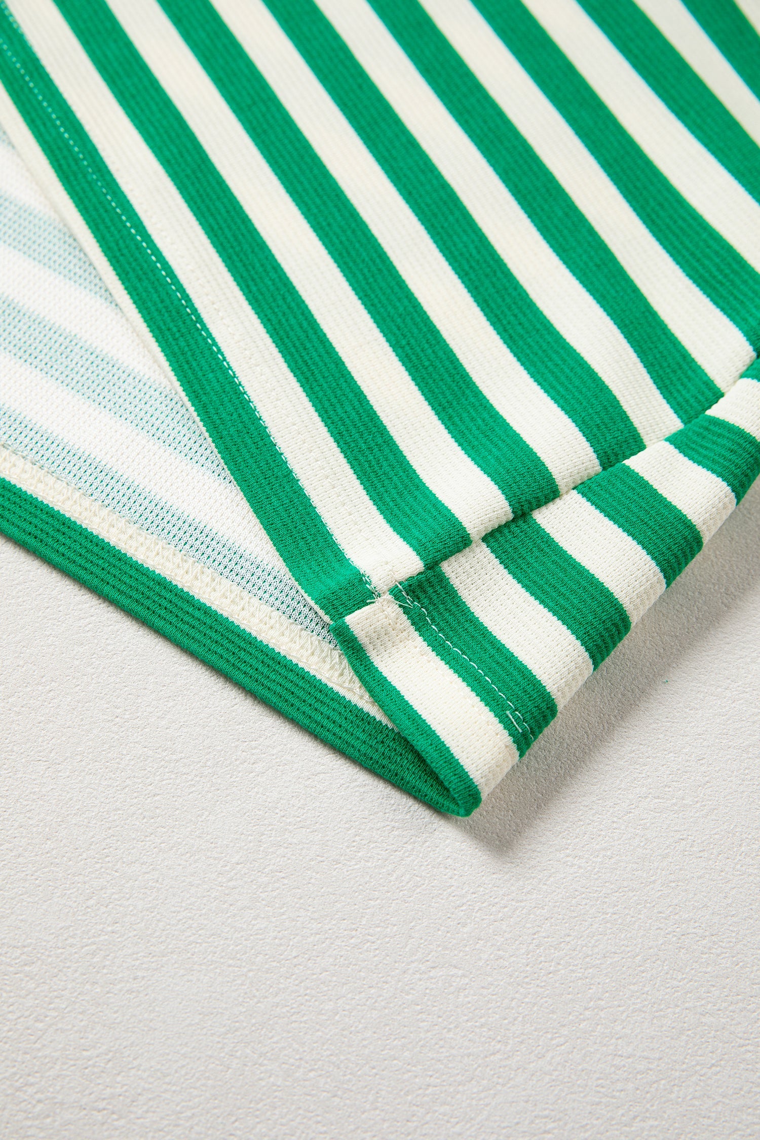 Stripe Contrast Trim Polo Collar Ruffle Sleeve Blouse