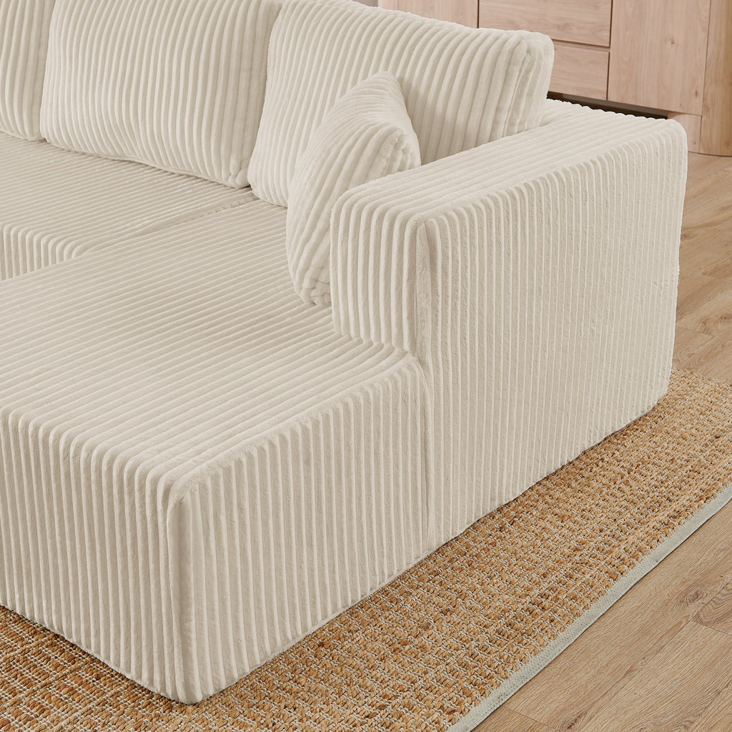 Modern Minimalist U-Shape Modular Sectional Sofa Sleeper in Beige Corduroy