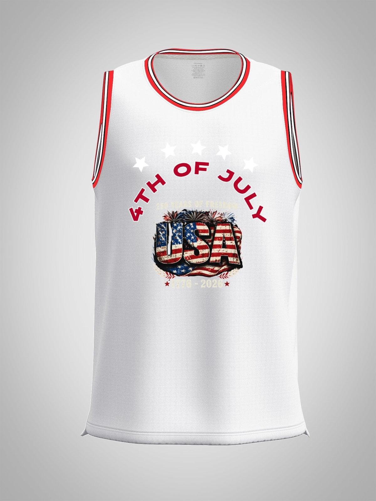 4th of July Adult White with Red Trim Basketball Uniform Top | Ships From USA