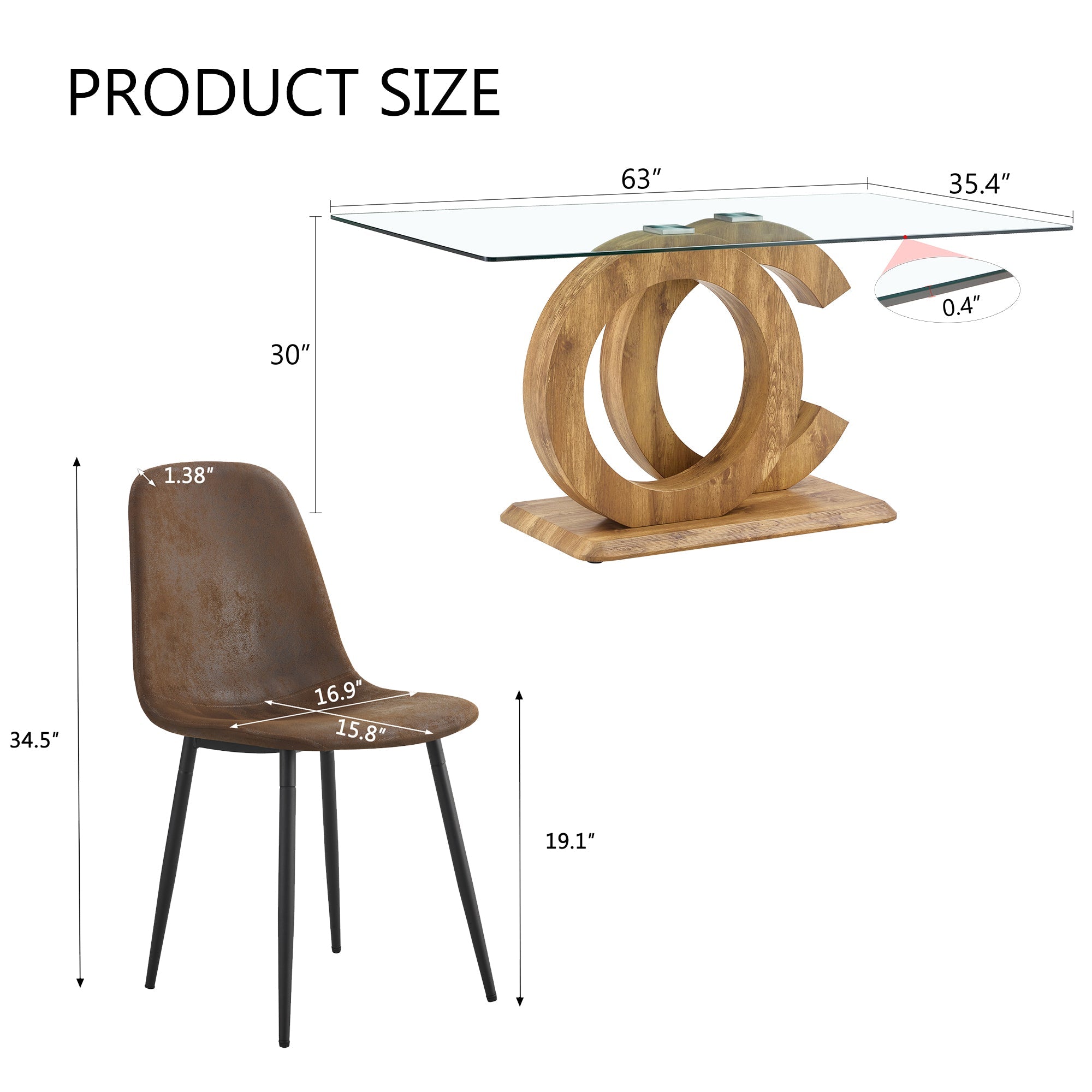 1 table and 6 chairs set.63'x35.4x30' Rectangular Transprant Tempered glass Dining Tabletop with Wood color MDF OC shaped bracket.Paired with 6 brown technology fabric dining chairs.W1151S02013