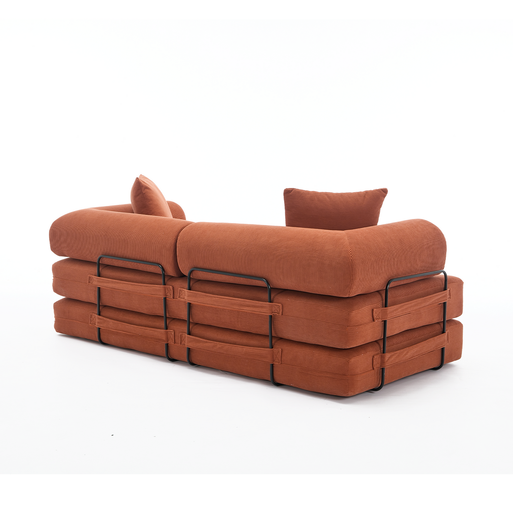 [NEW ARRIVED] [VIDEO PROVIDED] 78.5' Folding Convertible Out Sleeper Sofa Bed,4-in-1 DIY Combination Convertible Sofa, 3 seat, Folding Sleeper Sofa, King Size , Bedroom,Apartment,Corduroy,Orange