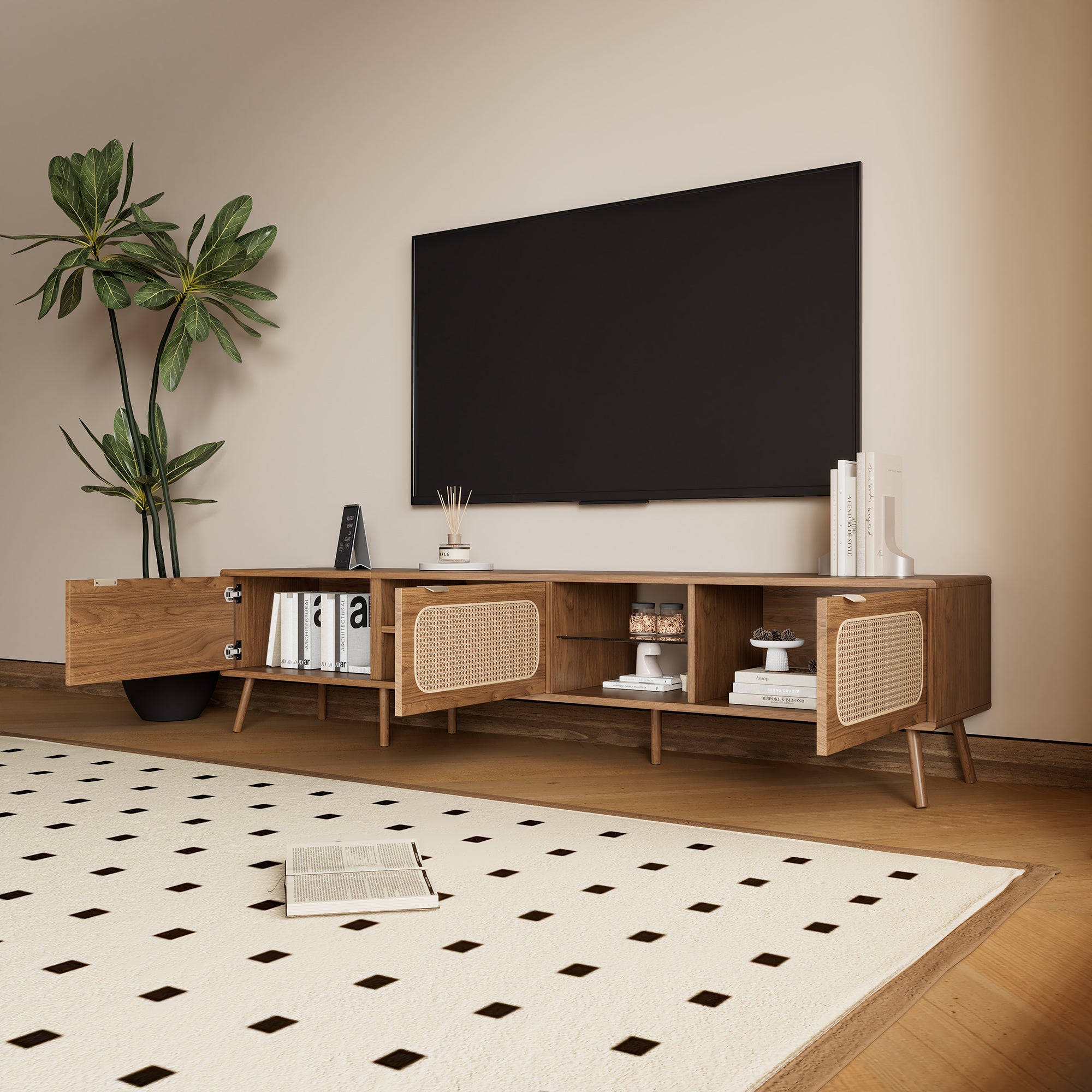 78' TV Stand for 75/80/85 inch TV, Console with Ample Storage for Living Room, Bedroom, Entertainment Center with Open Shelf