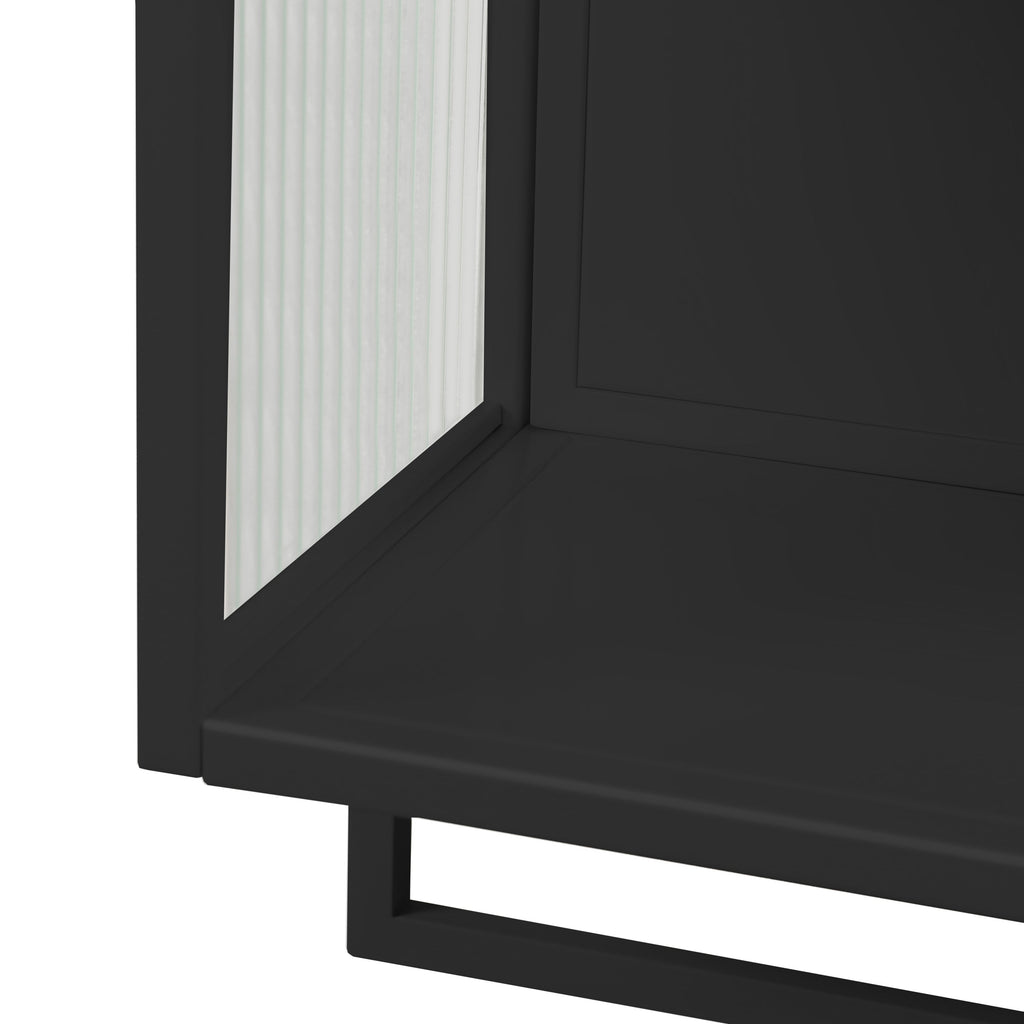 23.62'Glass Doors Modern Two-door Wall Cabinet with Featuring Two-tier Enclosed Storage, an Open Shelf, and Towel Rack, for Entryway Living Room Bathroom Dining Room,Black