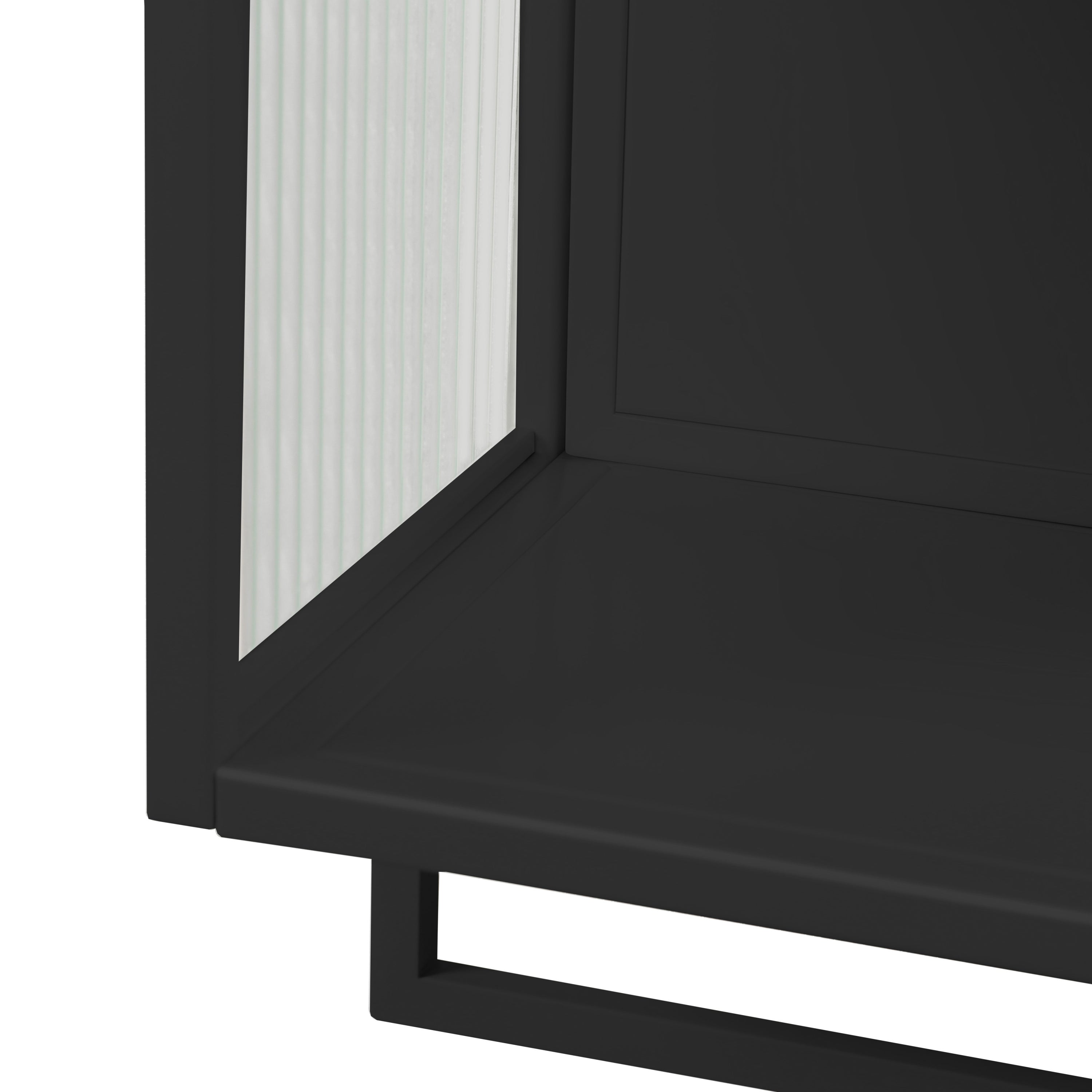 23.62'Glass Doors Modern Two-door Wall Cabinet with Featuring Two-tier Enclosed Storage, an Open Shelf, and Towel Rack, for Entryway Living Room Bathroom Dining Room,Black