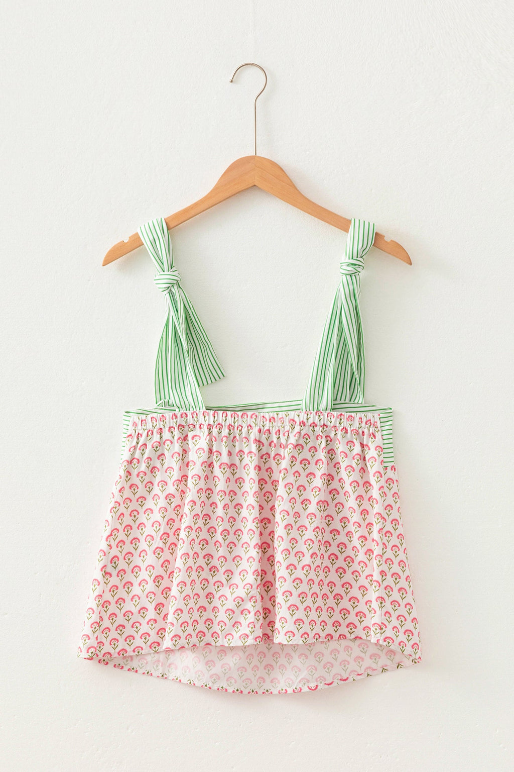Floral Stripe Tie Strap Babydoll Tank Top