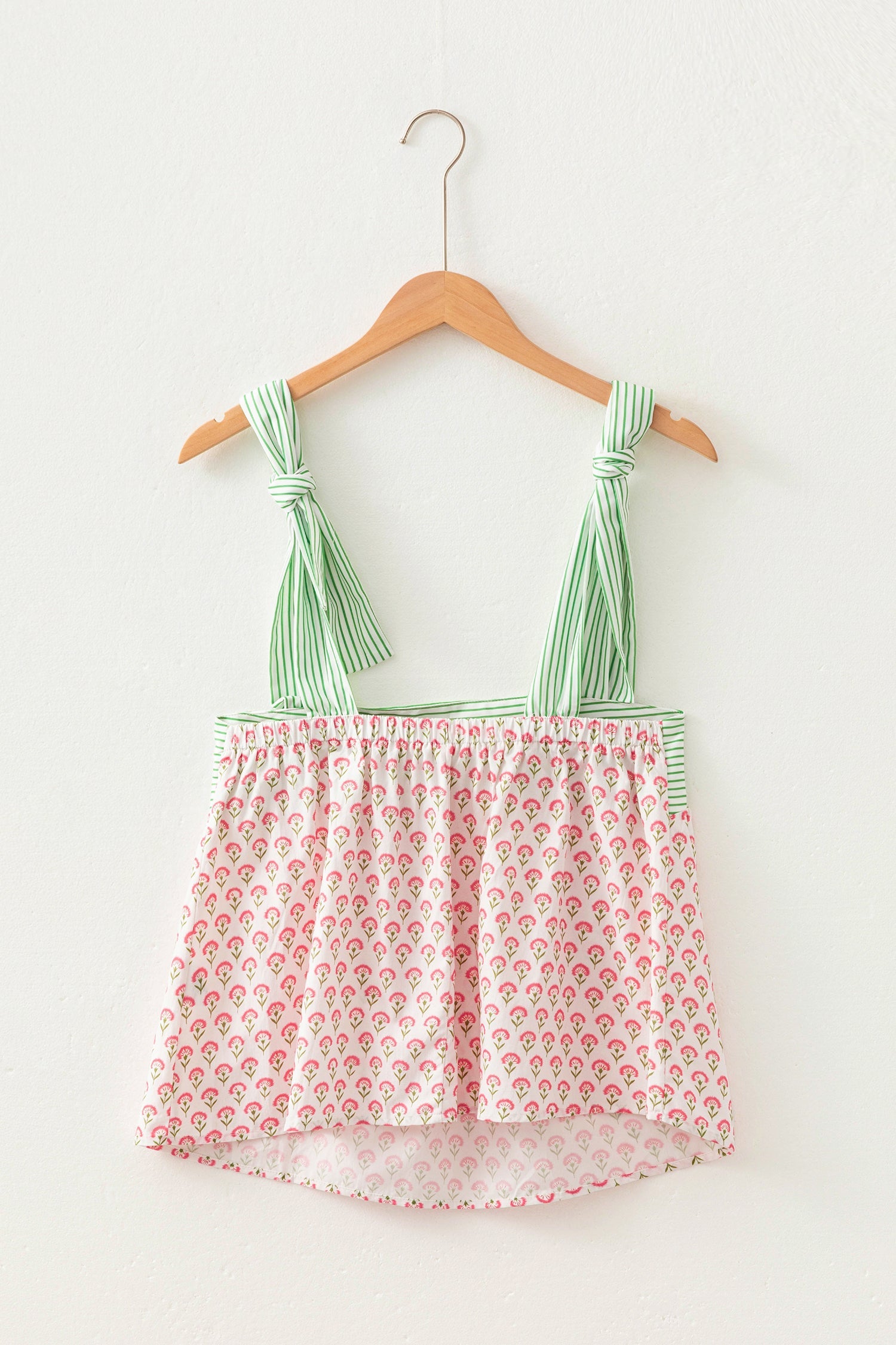 Floral Stripe Tie Strap Babydoll Tank Top