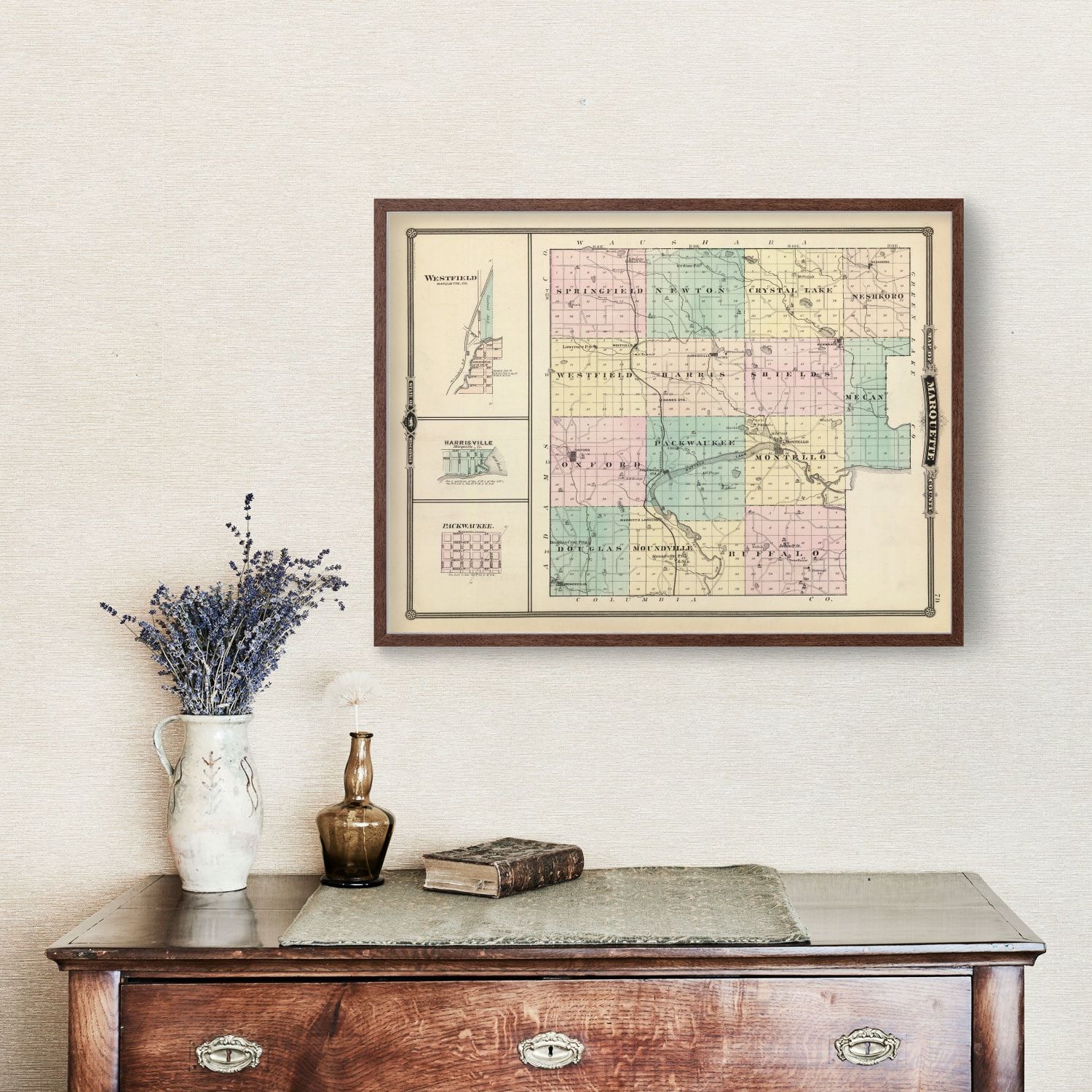 Vintage Map of Marquette County, Wisconsin 1878