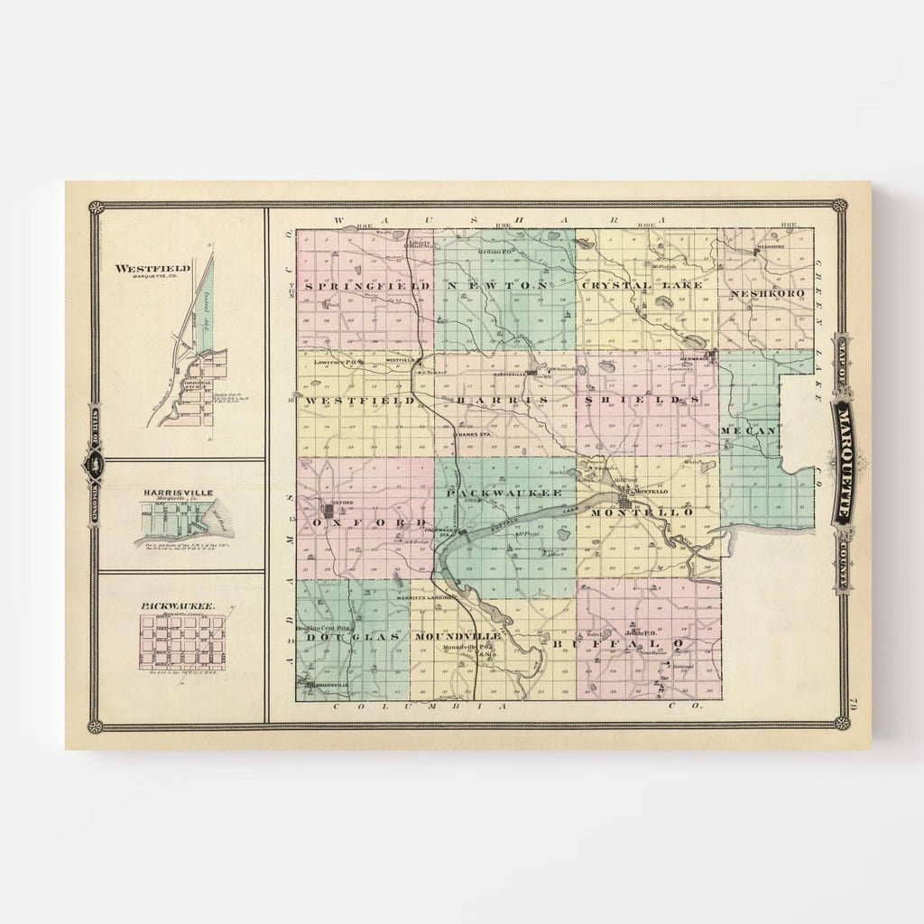 Vintage Map of Marquette County, Wisconsin 1878