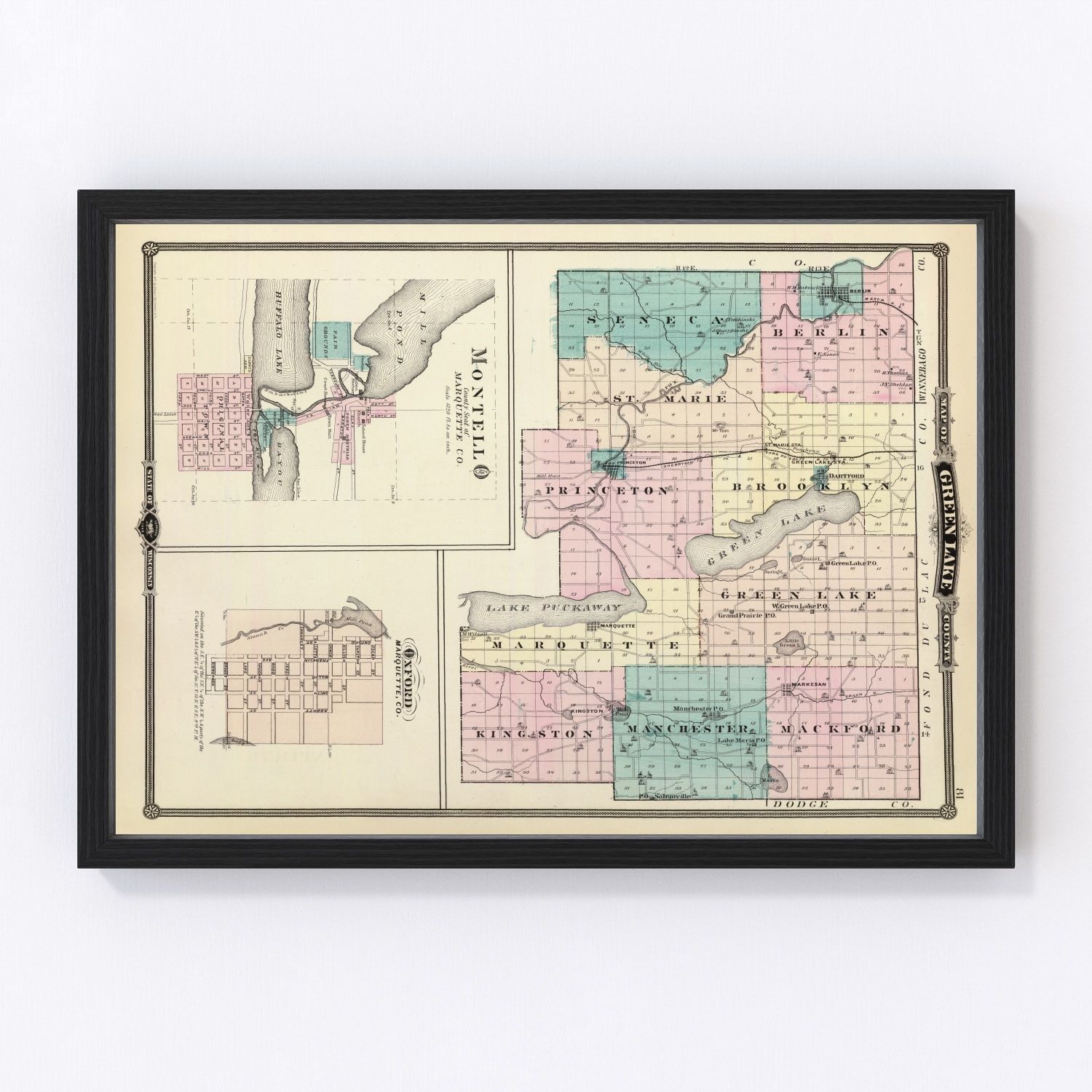 Vintage Map of Green Lake County, Wisconsin 1878