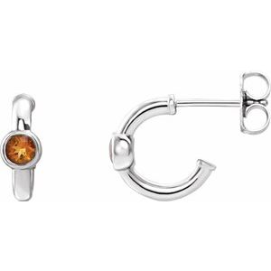 14K White Gold Natural Citrine Huggie Hoop Earrings