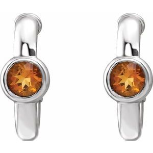 14K White Gold Natural Citrine Huggie Hoop Earrings