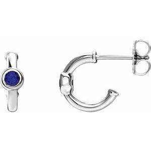 14K White Gold Lab-Grown Blue Sapphire Huggie Hoop Earrings