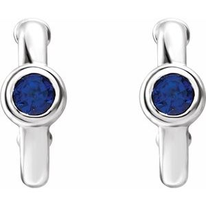 Sterling Silver Natural Blue Sapphire Huggie Hoop Earrings – image 2