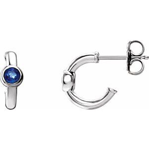 14K White Gold Natural Blue Sapphire Huggie Hoop Earrings
