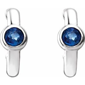 14K White Gold Natural Blue Sapphire Huggie Hoop Earrings – image 2
