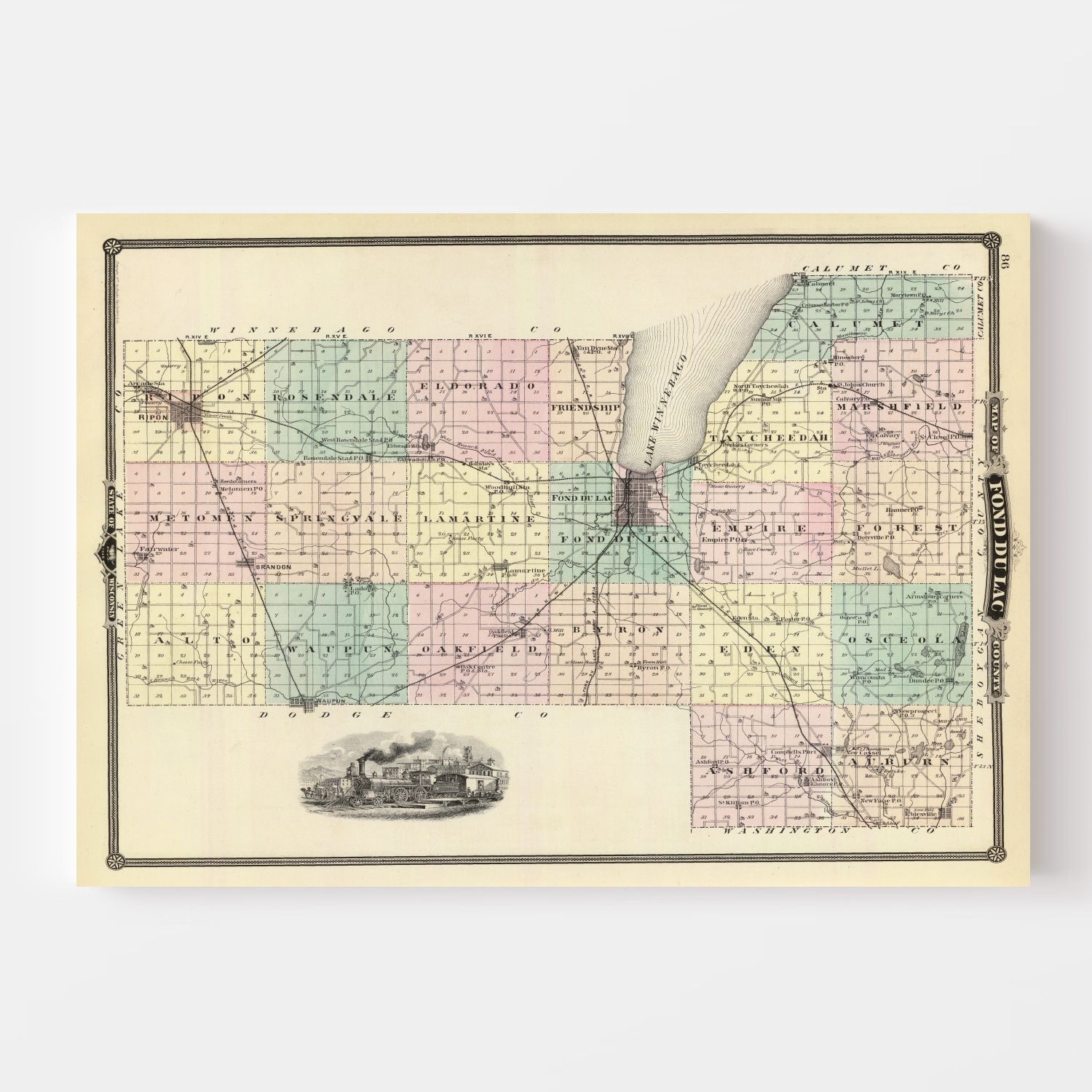 Vintage Map of Fond Du Lac County, Wisconsin 1878