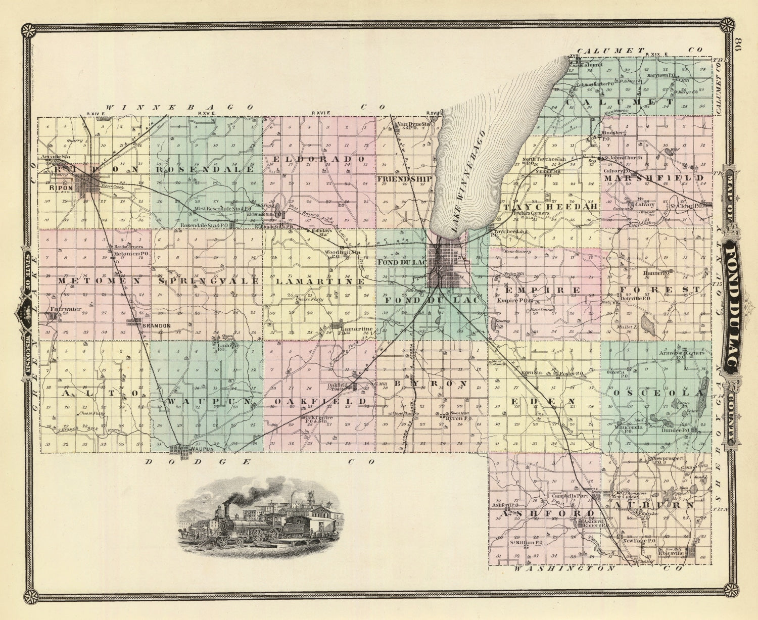 Vintage Map of Fond Du Lac County, Wisconsin 1878