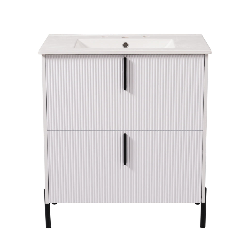 Bathroom Vanity With Ceramic Sink, Fluted Design