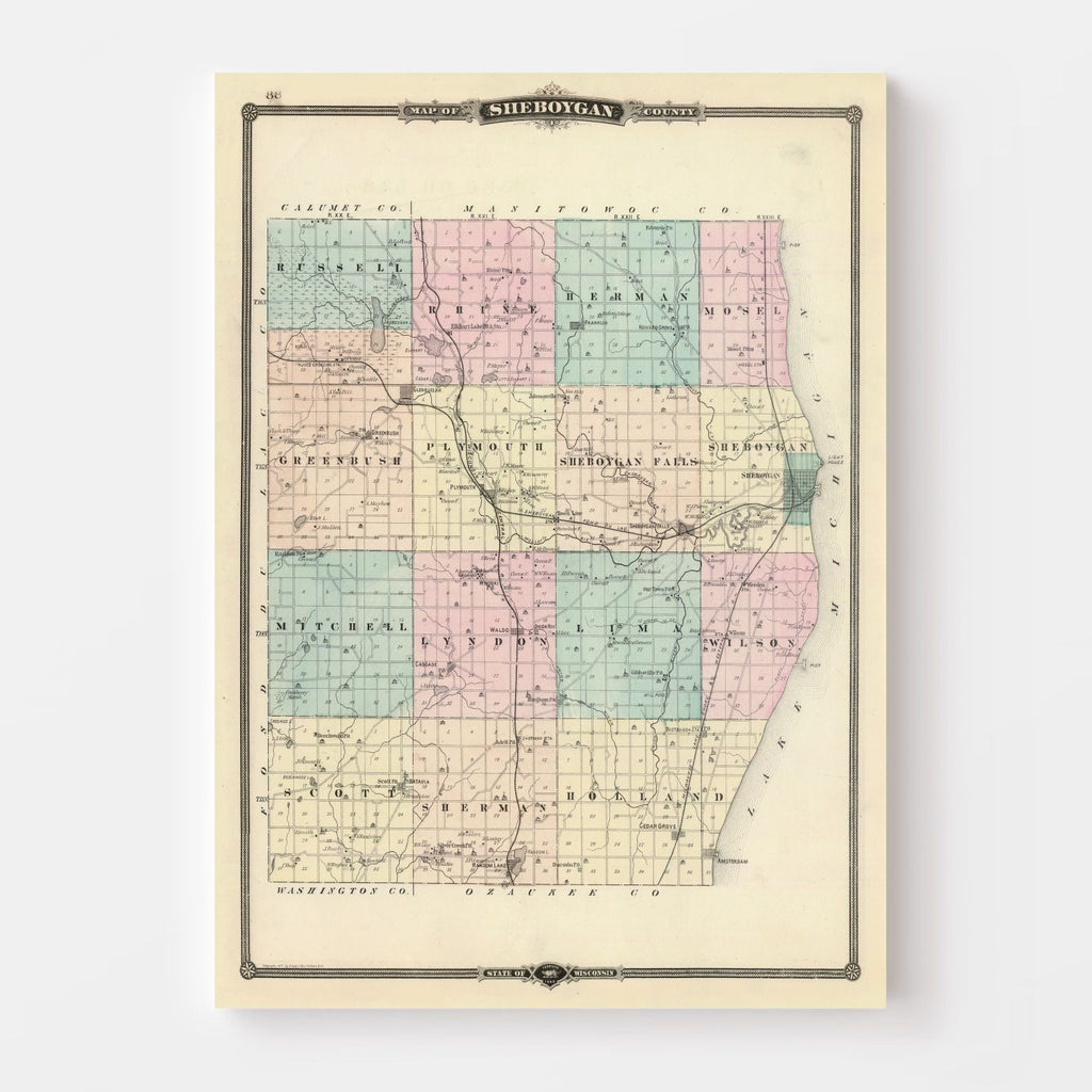 Vintage Map of Sheboygan County, Wisconsin 1878