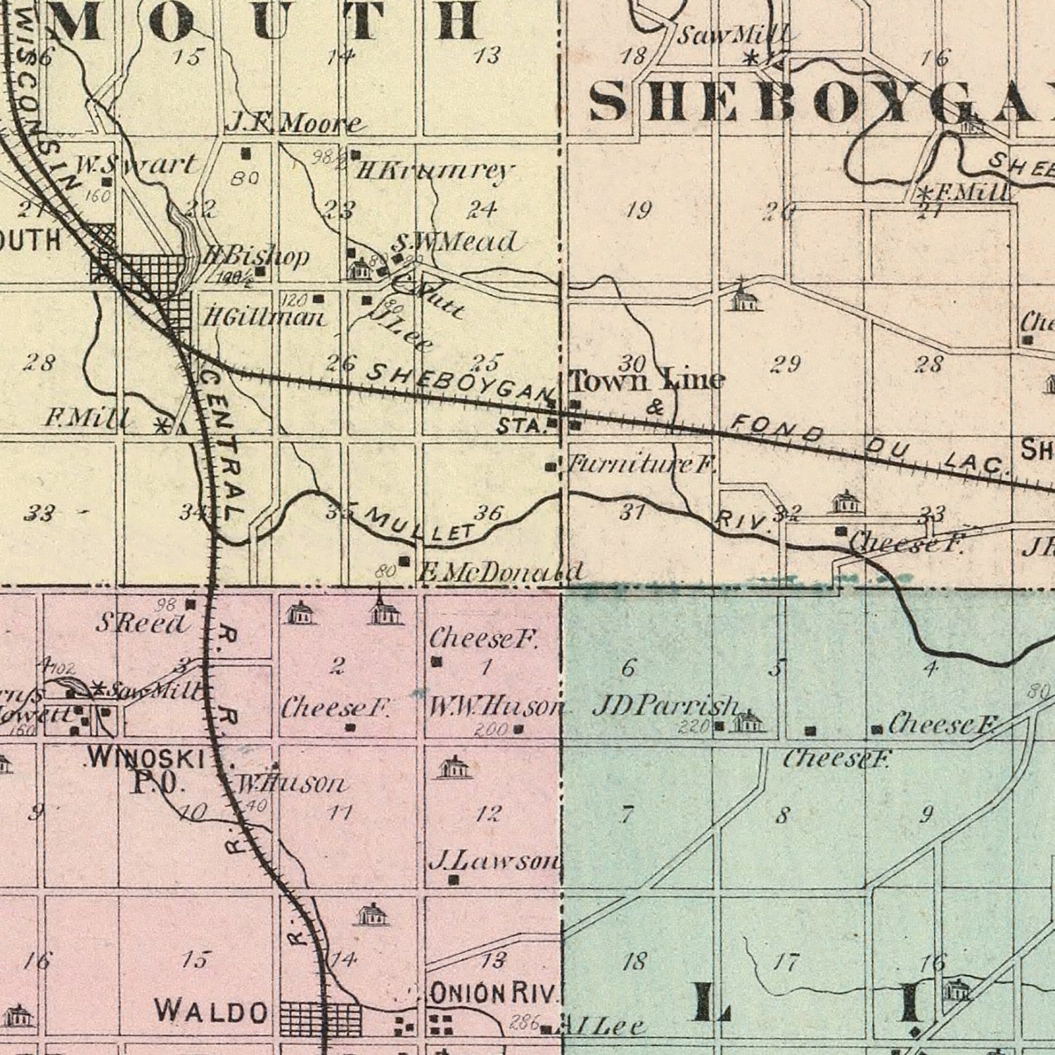 Vintage Map of Sheboygan County, Wisconsin 1878