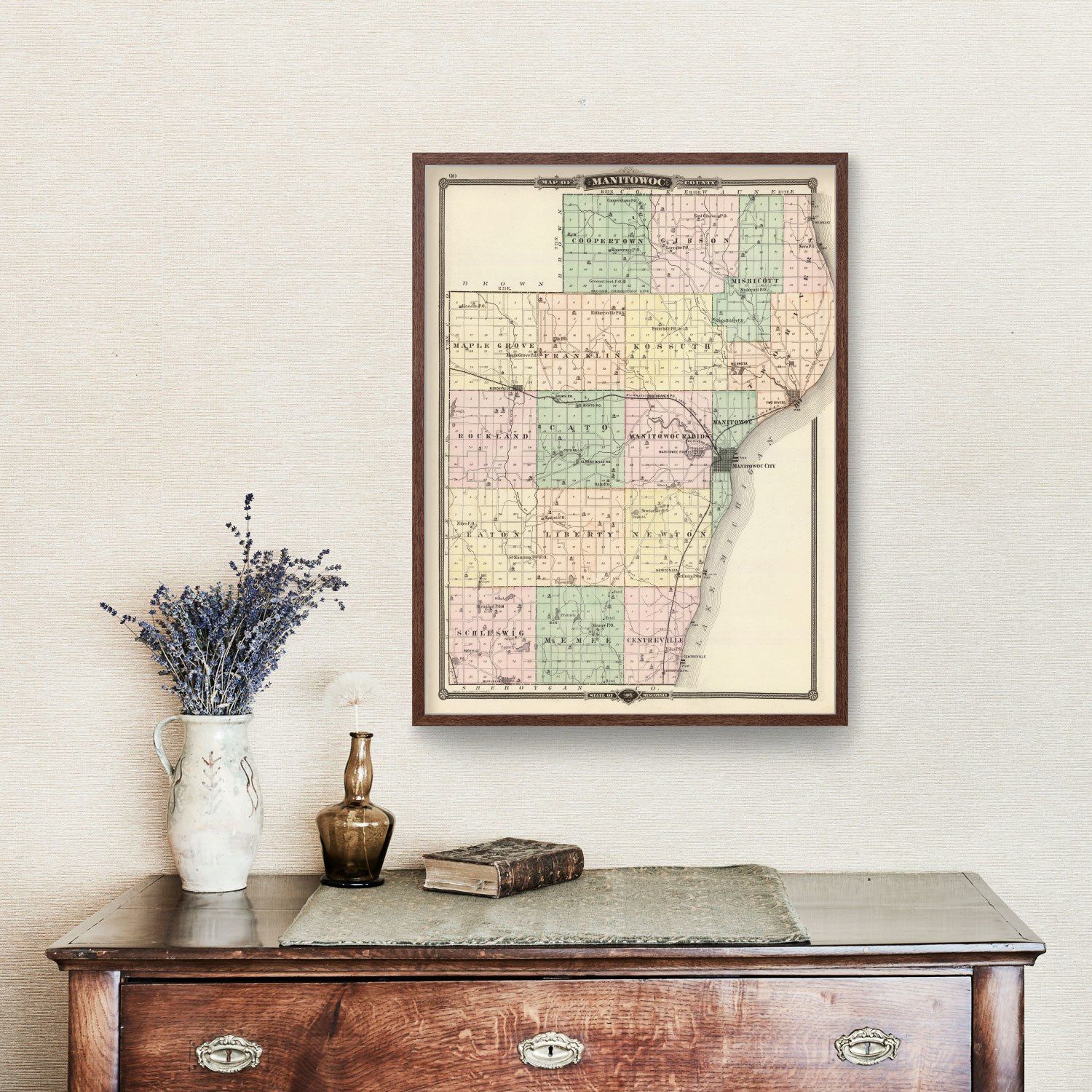Vintage Map of Manitowoc County, Wisconsin 1878