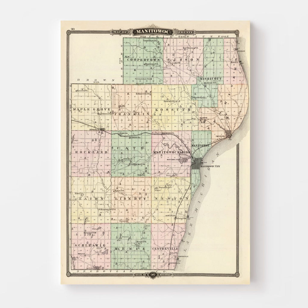 Vintage Map of Manitowoc County, Wisconsin 1878