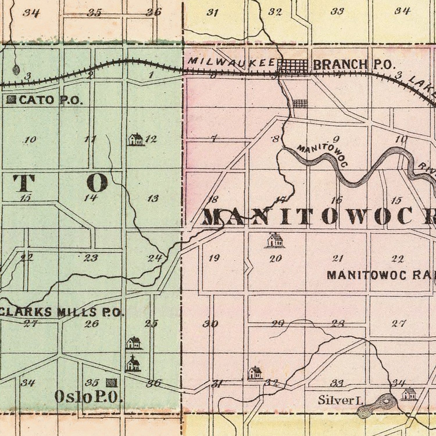 Vintage Map of Manitowoc County, Wisconsin 1878