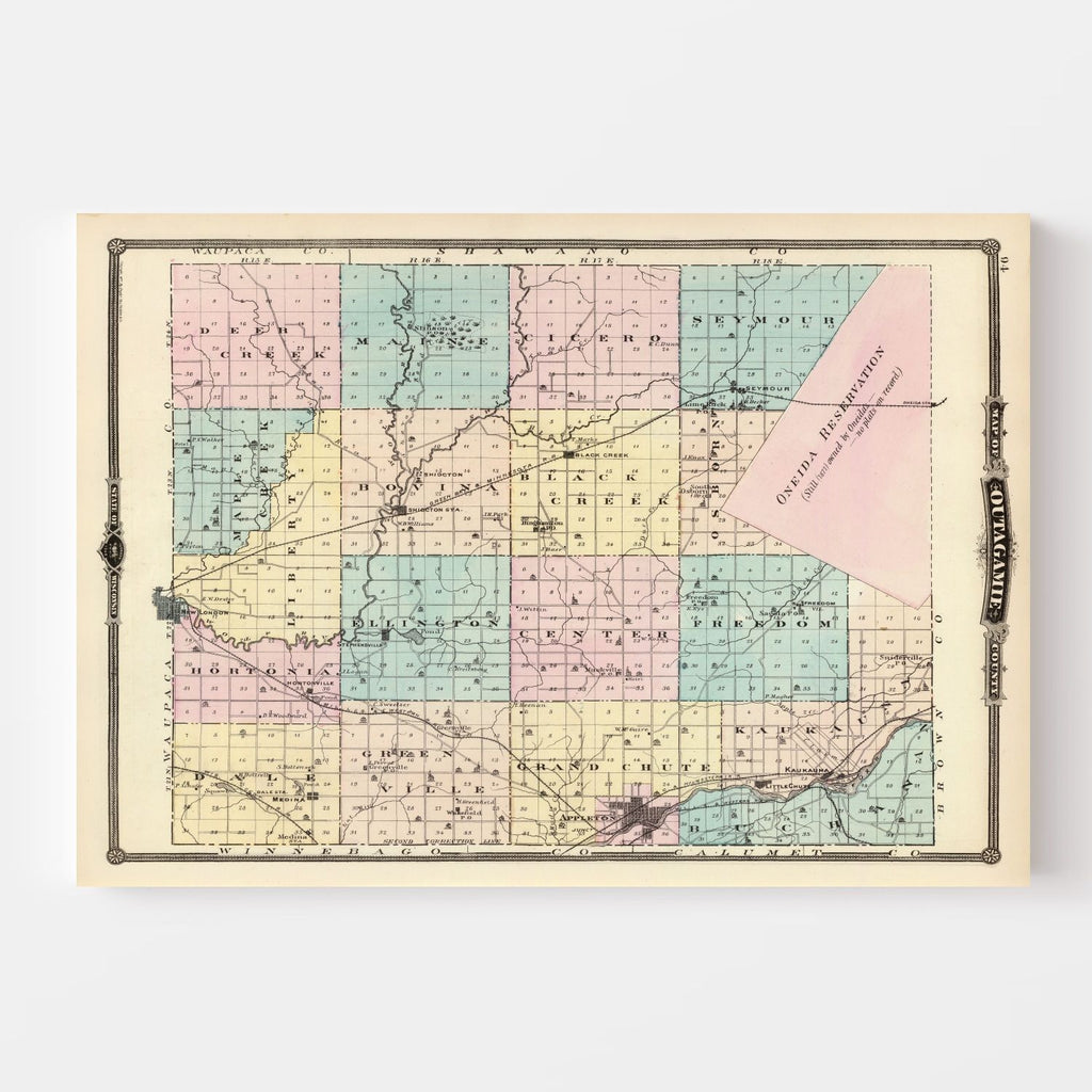 Vintage Map of Outagamie County, Wisconsin 1878