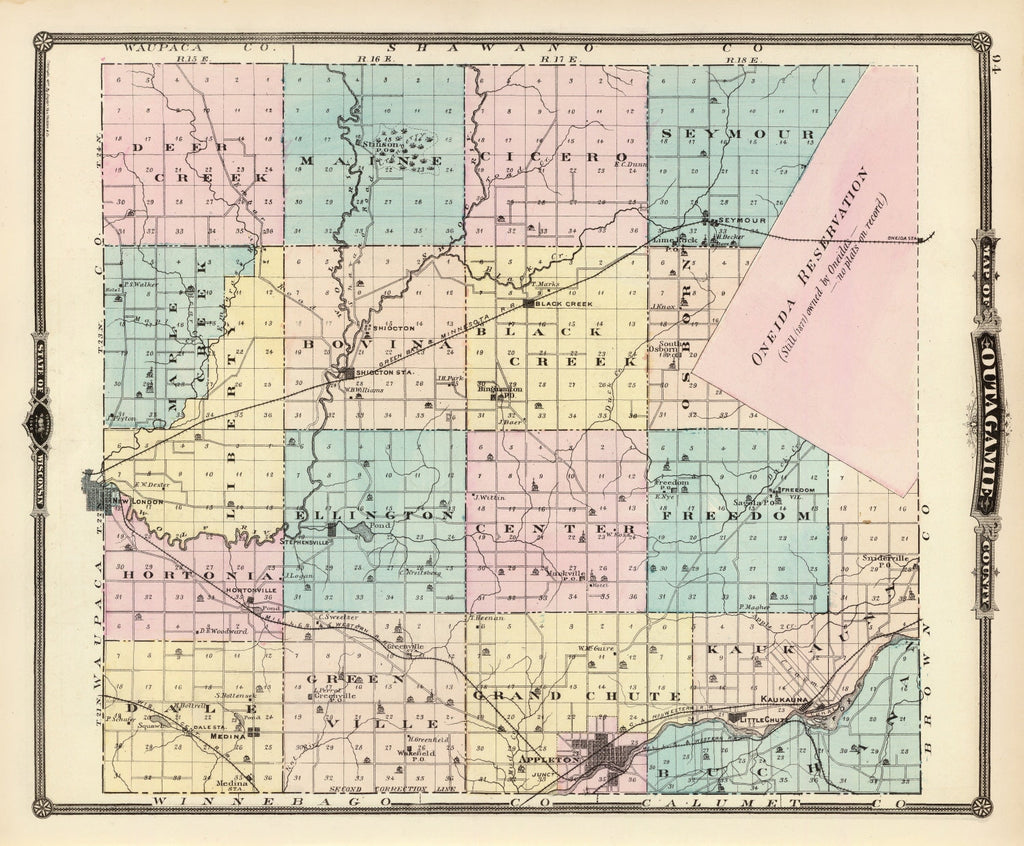 Vintage Map of Outagamie County, Wisconsin 1878
