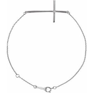 14K White Gold .025 CT Natural Diamond Sideways Cross 7-8" Bracelet – image 2