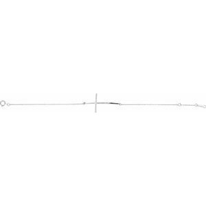 14K White Gold .025 CT Natural Diamond Sideways Cross 7-8" Bracelet – image 3